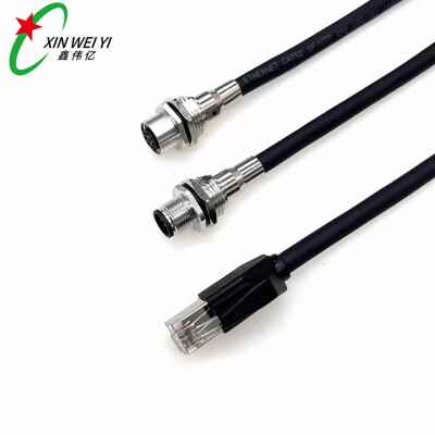 M12 以太网航空插头 板端安装座子8芯 A coded转rj45 连接器插头