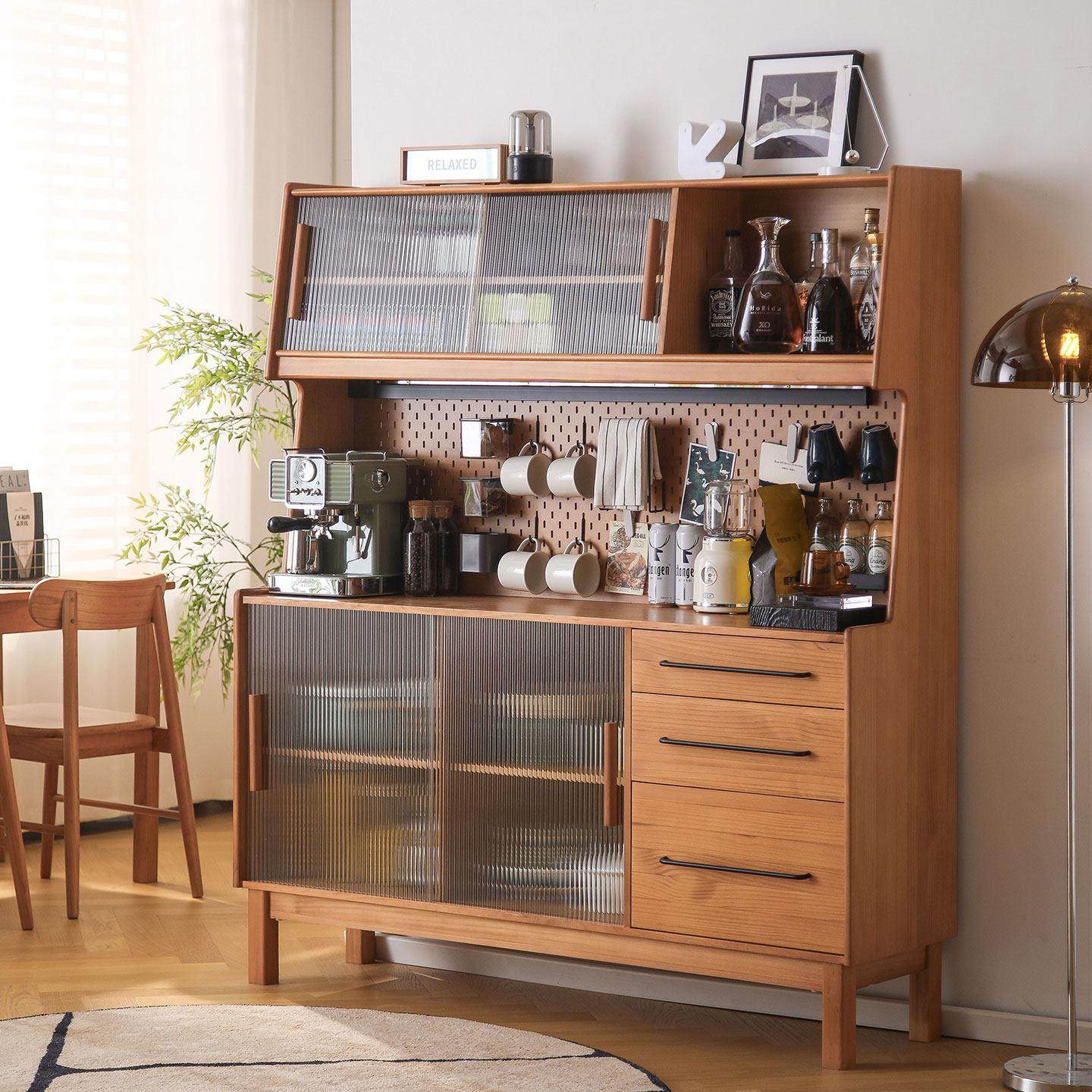 日式实木餐边柜高柜靠墙一体收纳柜客厅饭厅原木洞洞板收纳茶水柜,住宅家具,餐边柜,淘宝优惠券,粉丝福利购,淘宝优惠卷