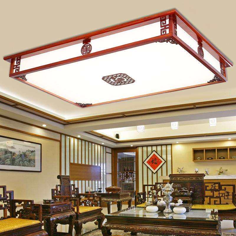 现代新中式吸顶灯具长方形led客厅灯简约仿古实木卧室灯书房灯