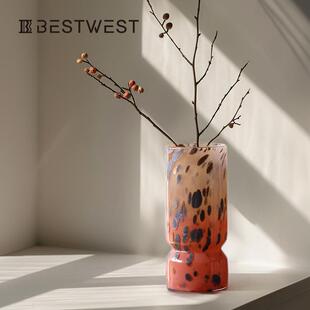 博西家居花瓶摆件客厅插花轻奢高级感玻璃中古创意水培百合花器