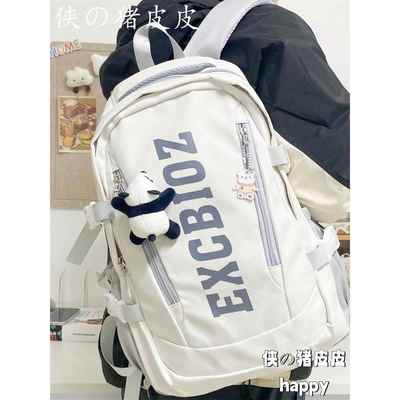 美式时尚工装双肩包男潮大容量ins风多隔层学生书包女初高中生背