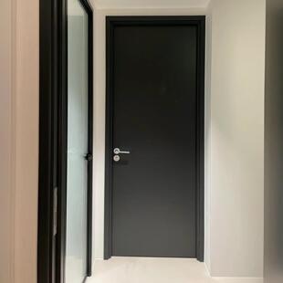 黑色木门极简主义卧室门房间门实木覆合涂料门室内套装 门现代极简