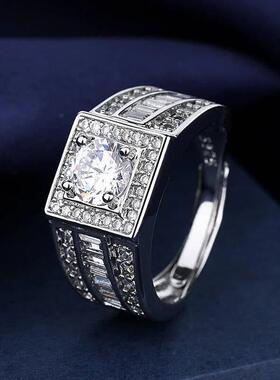 925 Sterling Silver Rings For men Shining crystal adjustable