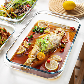 玻璃烤盘蒸鱼盘家用耐热微波炉，烤箱专用长方形，器皿捞汁小海鲜盘子