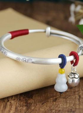 高档雅梅银手镯女花999纯银梅实心哑光银镯子年文艺复古轻款足送