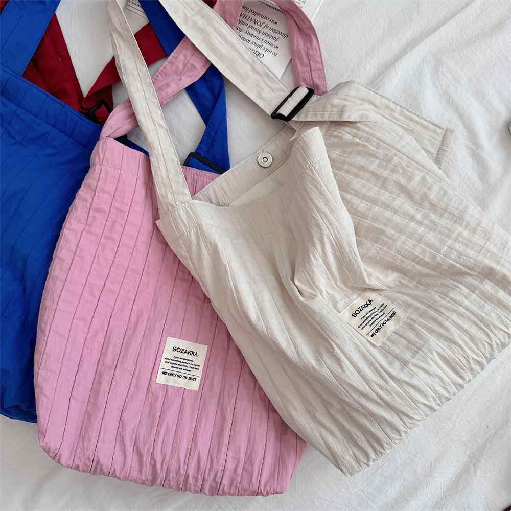 韩版慵懒风手提包女大容量纯色尼龙布褶皱感单肩包小众设计斜挎包,箱包皮具/热销女包/男包,时尚帆布包,淘宝优惠券,粉丝福利购,淘宝优惠卷