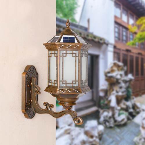 中山全铝中式太阳能壁灯复古庭院灯户外太阳能灯防水照明灯具