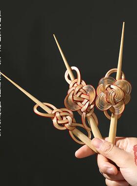 古风李子柒竹丝竹编发簪汉服发夹国风发饰盘发配饰发夹竹簪子首饰