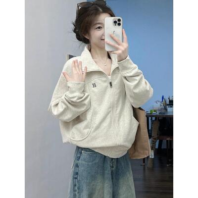 美式立领秋季外套女小个子新款韩系复古巨好看的早秋短款卫衣夹克