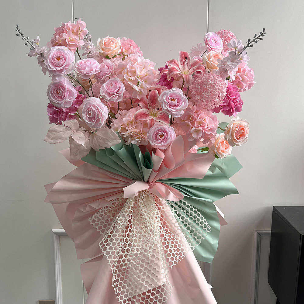 粉色系仿真花开业花篮diy材料包商场店铺开业活动装饰假花摆件