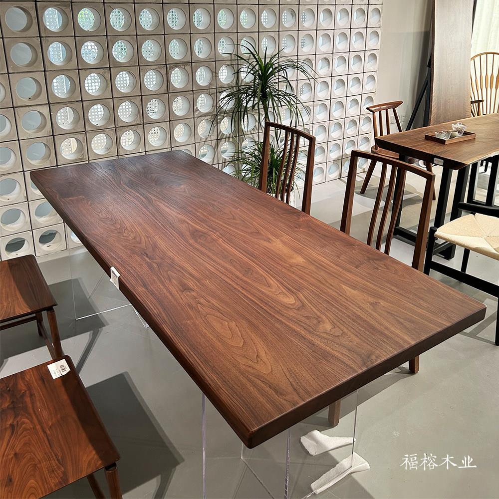 北美黑胡桃木大板实木长方形小悬浮桌别墅家用原木风大餐桌中岛台