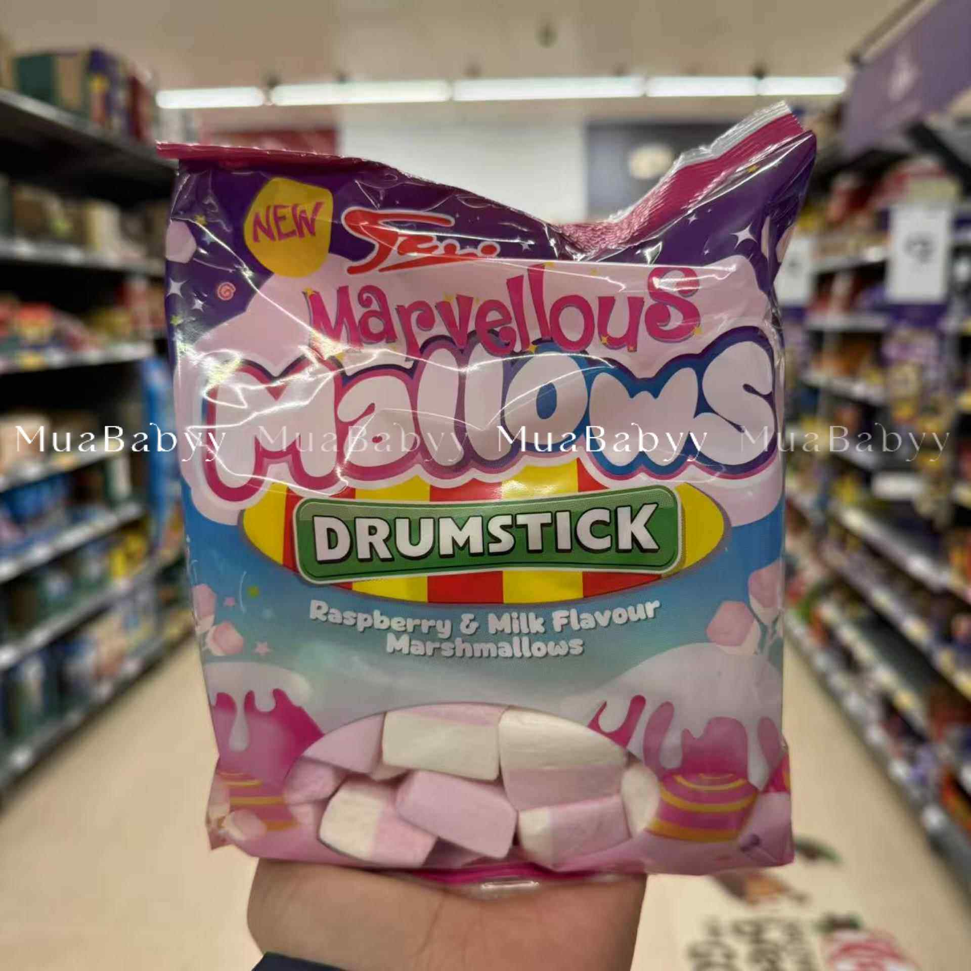 现货 英国swizzels drumstick marshmallow树莓牛奶味棉花糖125g