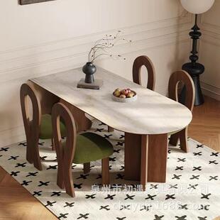 中古风岩板餐桌侘寂风原木中岛台小户型现代极简家庭饭桌工作台