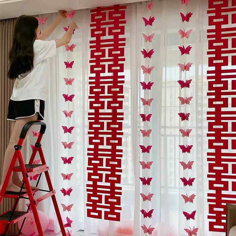 结婚长条喜字挂件婚房布置套装婚礼卧室客厅窗帘装饰立体蝴蝶拉花,节庆用品/礼品,拉花,淘宝优惠券,粉丝福利购,淘宝优惠卷