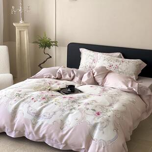 新款 印花四件套床上用品被套床单亲肤丝滑套件 天丝棉数码