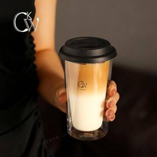 双层玻璃杯带盖咖啡杯女高颜值耐高温隔热水杯家用果汁泡茶杯 CKW