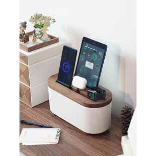 黑胡桃木插线板排插收纳盒线材整理盒手机耳机手表平板iPad充电盒