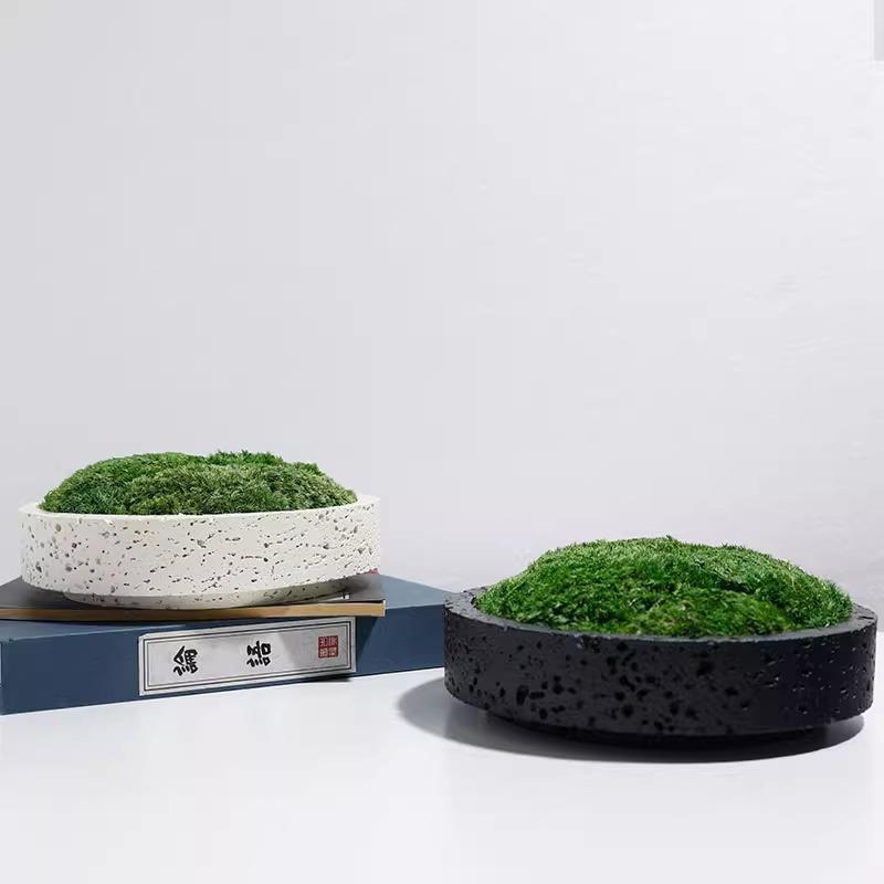 简约现代黑色花盆摆件仿真青苔绿植装饰客厅桌面酒店永生苔藓摆件