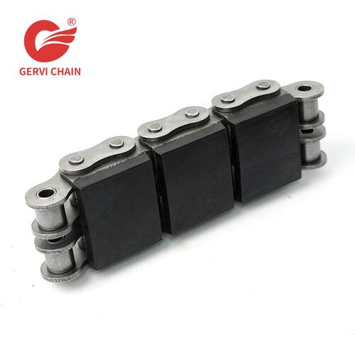 12A-G1/G2橡胶盖板链 顶面橡胶块静音盖板链条 工业钢管运输链条