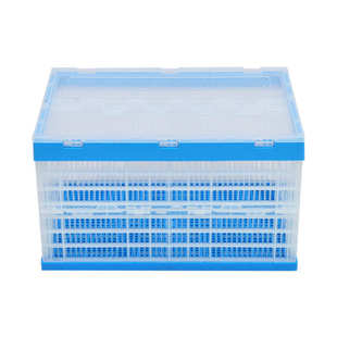 现货600 340蓝色透明带盖折叠筐水果店商超陈列展示筐货架堆头筐