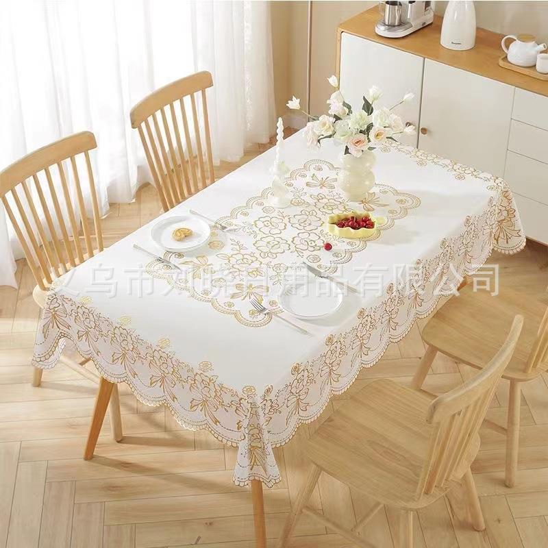 PVC烫金桌布防水防尘耐高温茶几餐桌通用免洗长方形欧式网红桌布