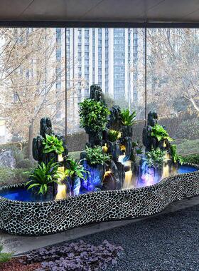 鱼缸、瀑布、景观、流水、大型假山、鱼塘、装饰品、户外庭院、庭