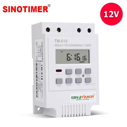 TM616W-4白色7天星期可编程路灯时控定时开关时间继电器12VDC/AC