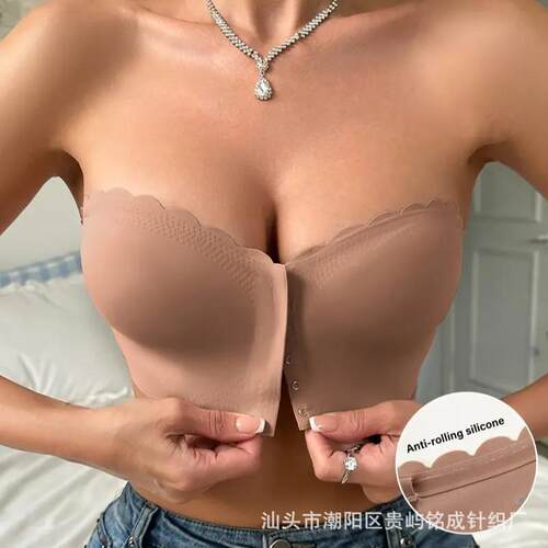 Front button without trace, strapless, wavy edge, inner