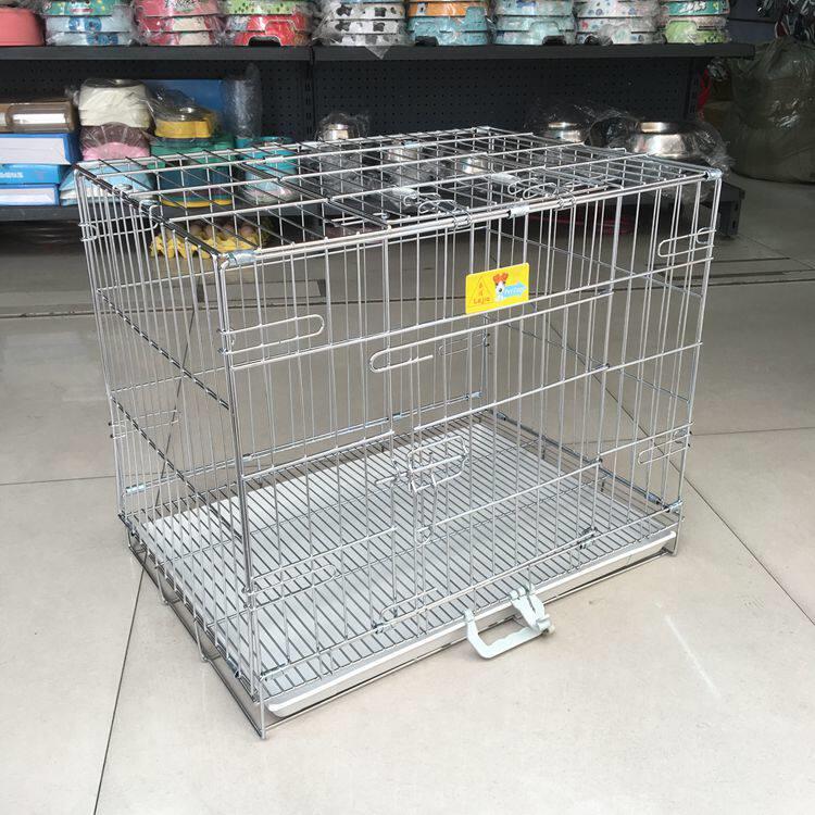 乐佳电镀镀铬狗笼 可折叠带托盘宠物铁笼附厕所设计