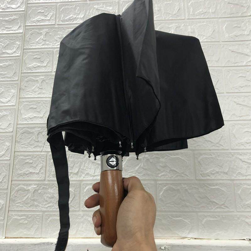 新款处十骨动风雨伞三折全自晴雨伞折叠伞男商务理实木纯色一键开