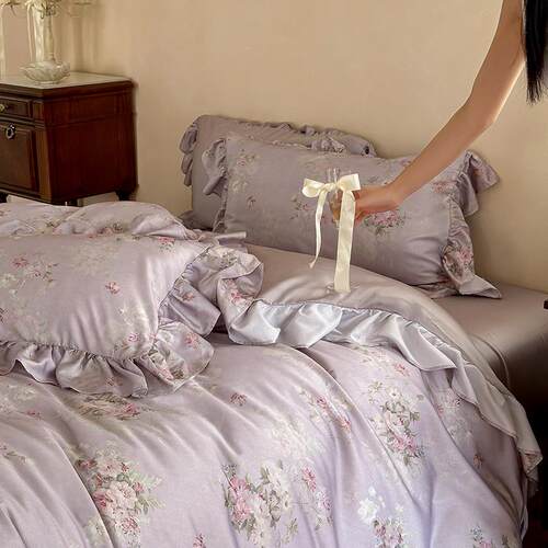 法式夏季兰精天丝四件套复古花卉印花被套莱赛尔凉感丝滑床上用品