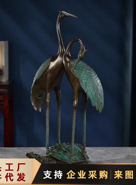 黄铜仙鹤摆件龟鹤延年双鹤送老人祝寿礼品中式客厅双喜鹤工艺品