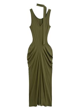 Hourglass waist mid length suspender dress, women's waist
