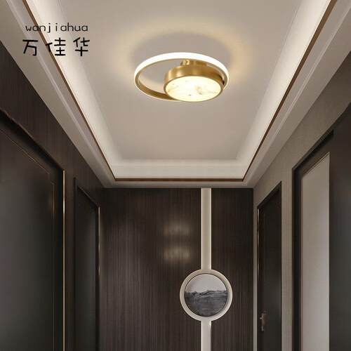 新全式铜过道吸顶灯中简约现代阳台灯玄关走663廊云石le圆d形灯具