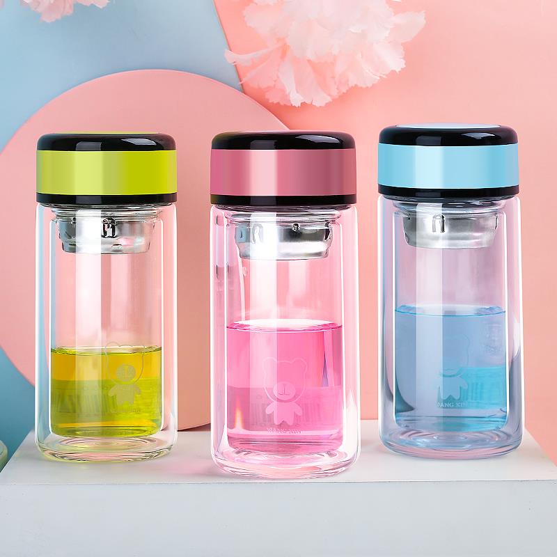双层玻璃杯家用淑女韩版可爱网红清新茶杯隔热防烫女士水杯大容量