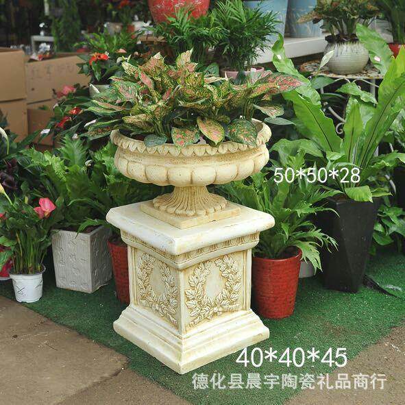混批欧式创意复古做旧工艺品氧化镁罗马柱花盆园艺饰品摆件6030