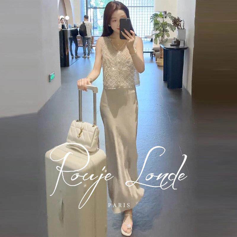 ROUJE LONDE薄款网纱无袖背心上衣女夏季高级感显瘦百搭马甲开衫