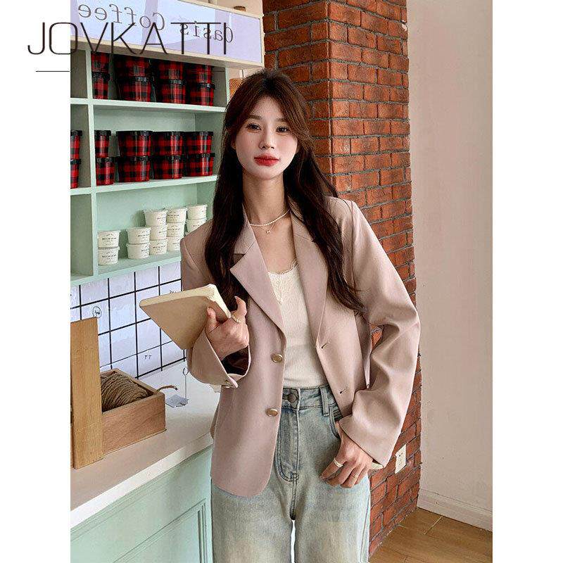 JOVKATTI春季新款通勤简约小香风粉色西装外套减龄时尚短款西服女