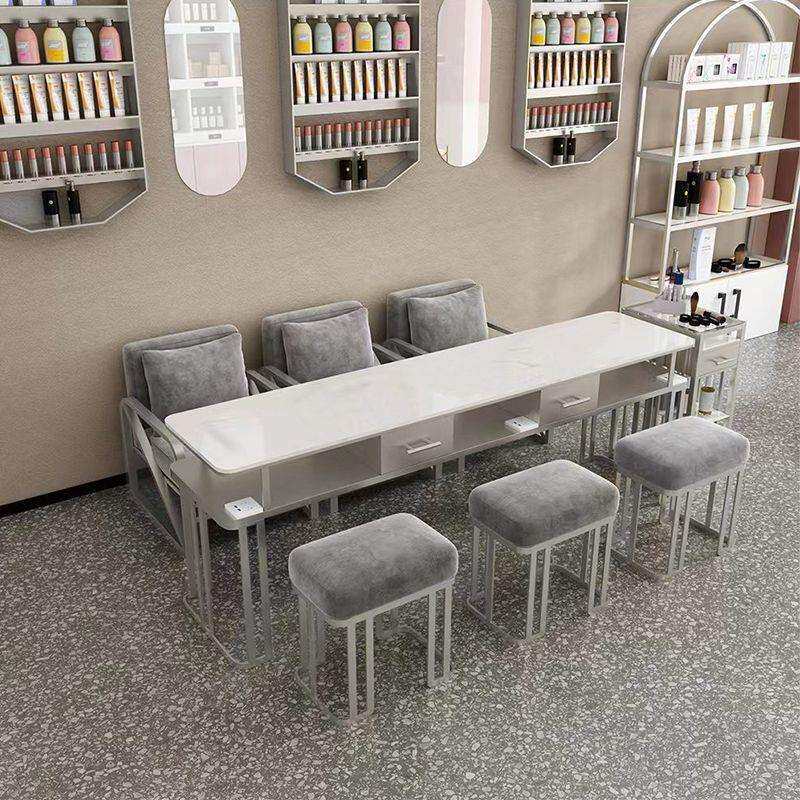 轻奢美甲桌椅套装现代网红单双人三人修甲台吸尘器美甲桌