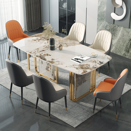 岩板餐桌轻奢现代简约小户型，家用长方形意，式网红餐厅饭桌椅子组合