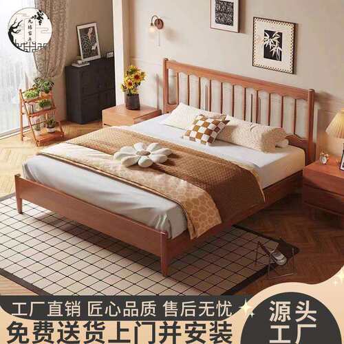 中古风全实木床主卧现代简约双人床法式怀旧复古风1.8m温莎大床