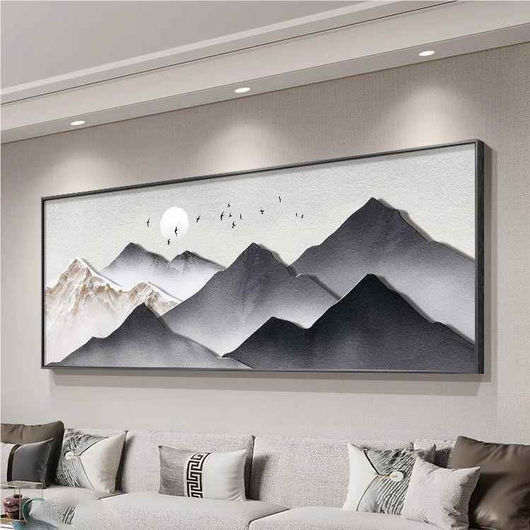 背有靠山客UKE厅装墙饰画中式山水画横大气水墨幅壁画沙发背景新