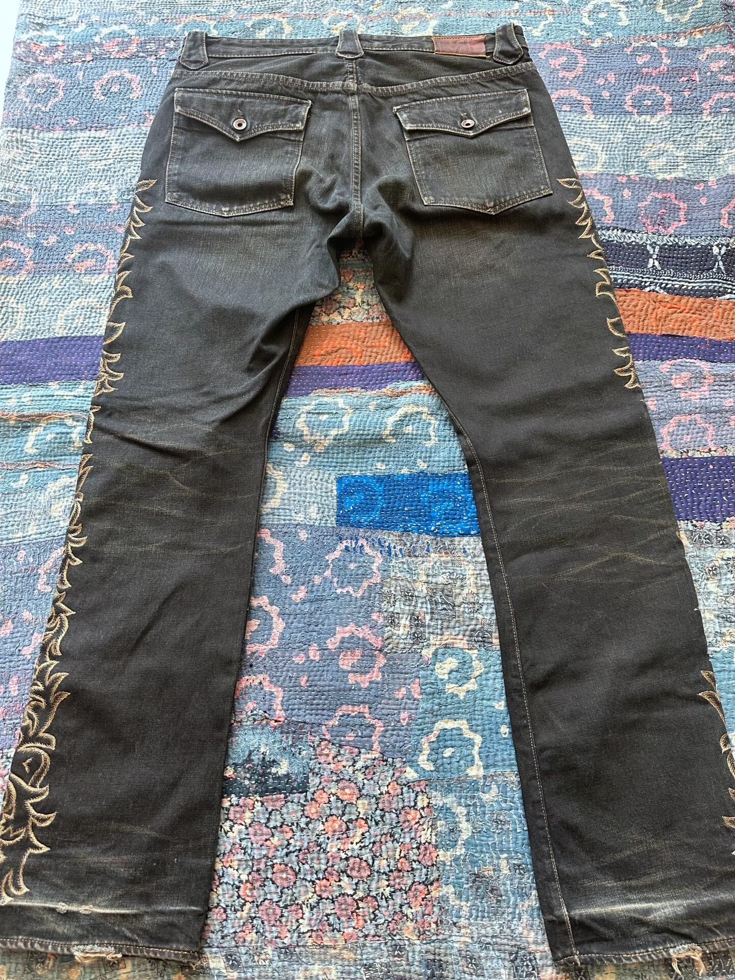 RRL Dark Denim Embroidered Straight Jeans — front