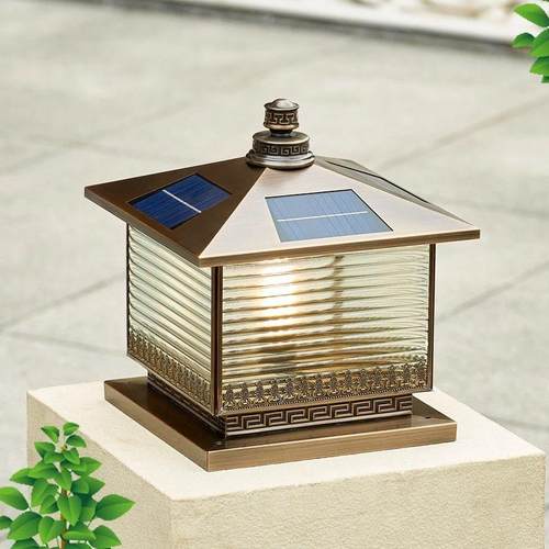 全铜太阳能柱头灯室外防水庭院灯别墅花园简约大门灯柱子灯门柱灯