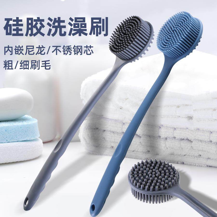亚马逊现货硅胶长柄洗澡刷搓泥神器懒人搓澡刷软毛搓澡搓背刷