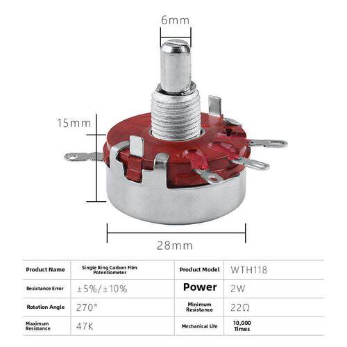 无焊锡Wth118单匝碳膜电位器，带线+旋钮2K2 4K7 10K100K 220K470