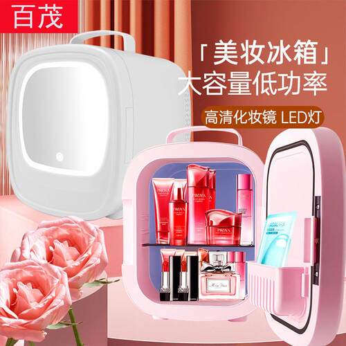 跨境家用镜面带灯带美妆车载箱用迷你便携车1家两小冰冰箱省家用
