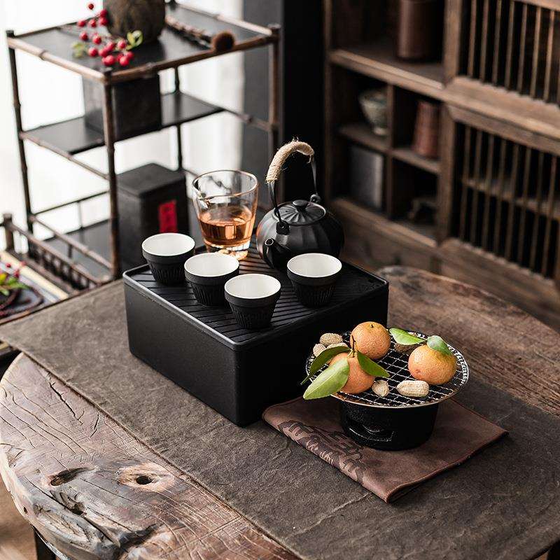 围炉煮茶便携式车载旅行茶具陶瓷户外烧烤碳炉茶壶四杯一整套茶具