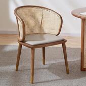 中古藤编实木餐椅软包围椅子靠背侘寂风覆古北欧喝茶休闲主人家用