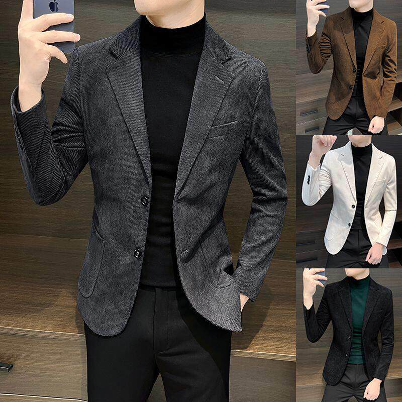 灯芯绒小西装外套男士春秋新款时尚潮牌修身百搭痞帅休闲西服上衣
